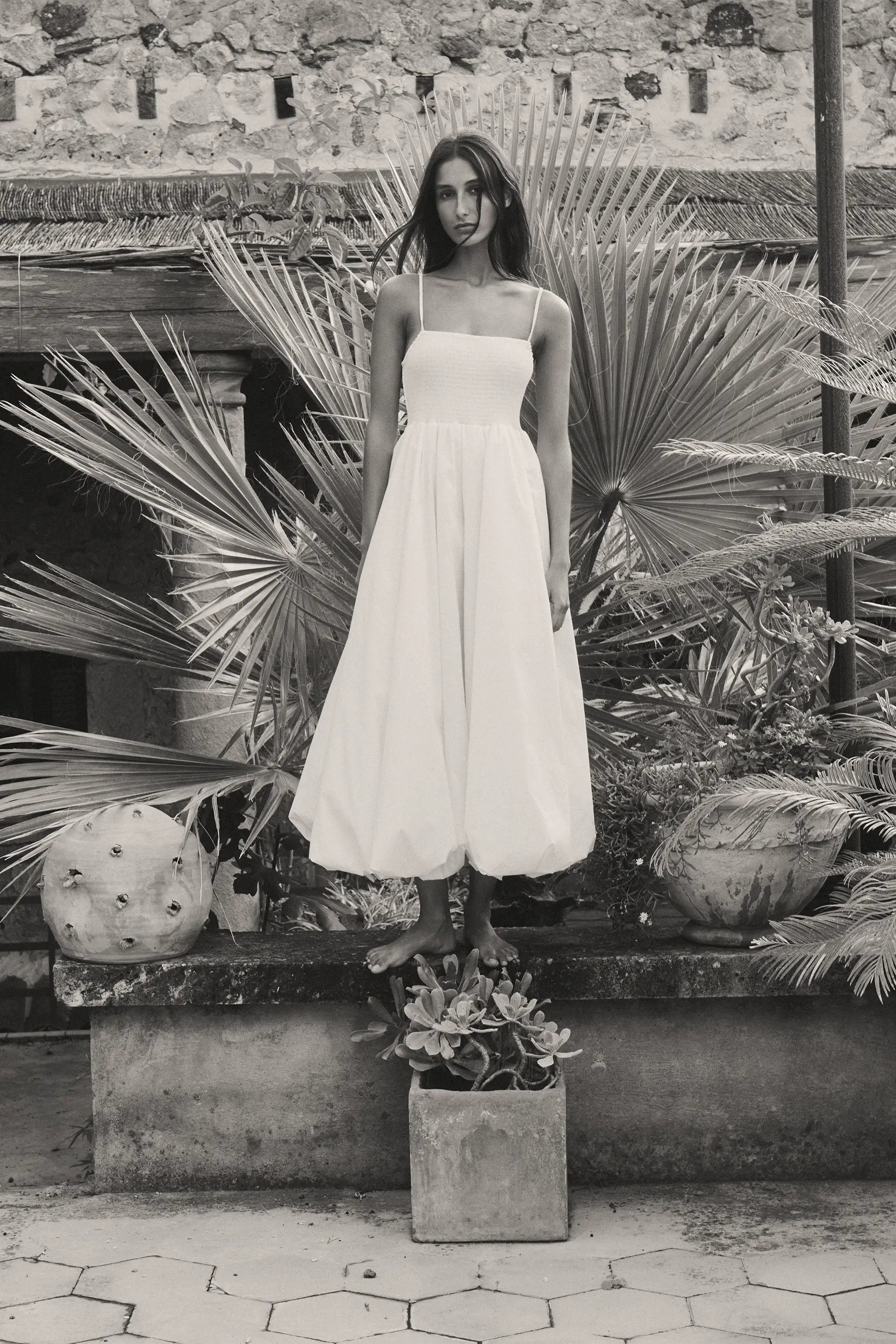 AZANIA SMOCKED BUBBLE HEM MIDI DRESS