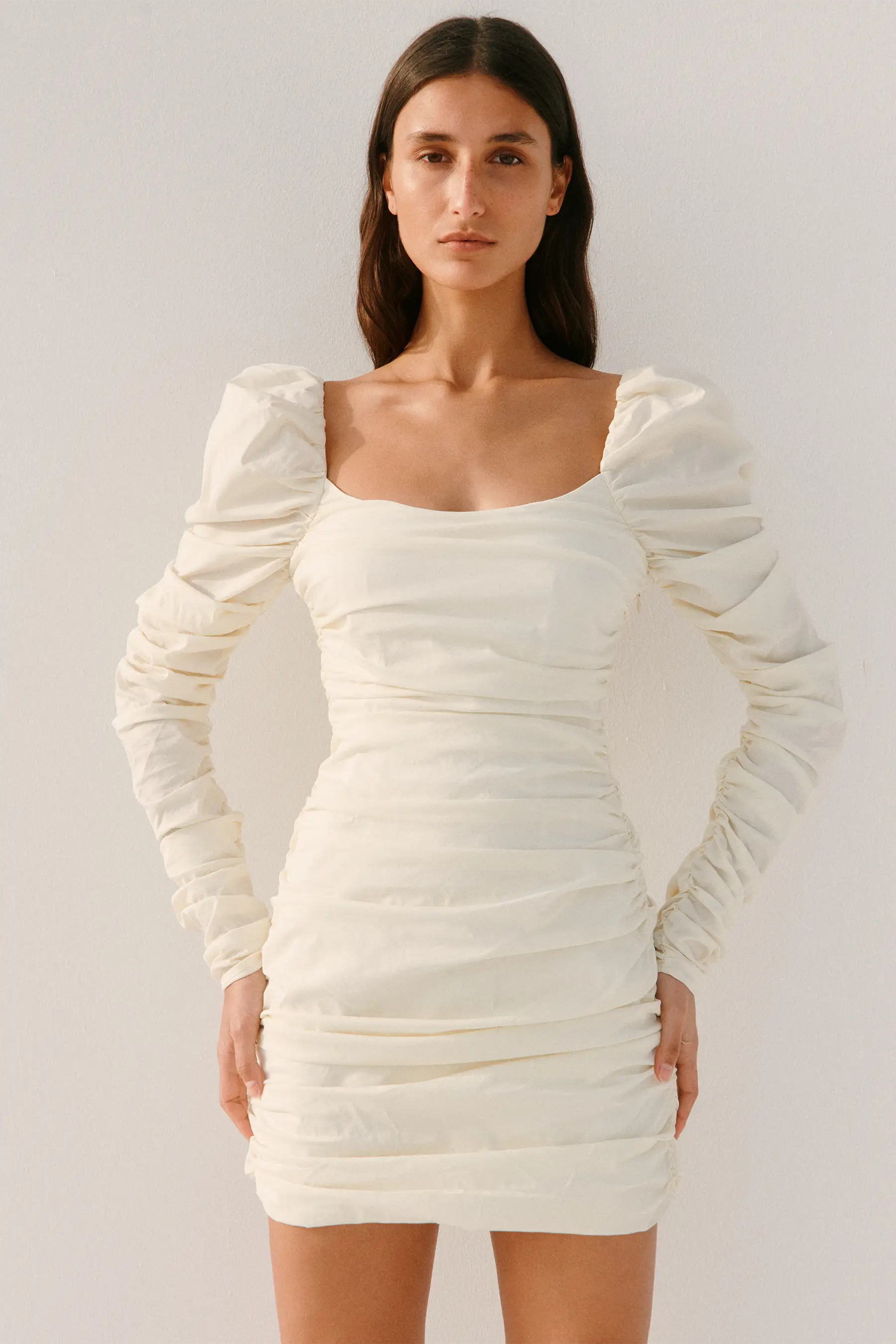 MAXINE RUCHED PUFF SLEEVE MINI DRESS