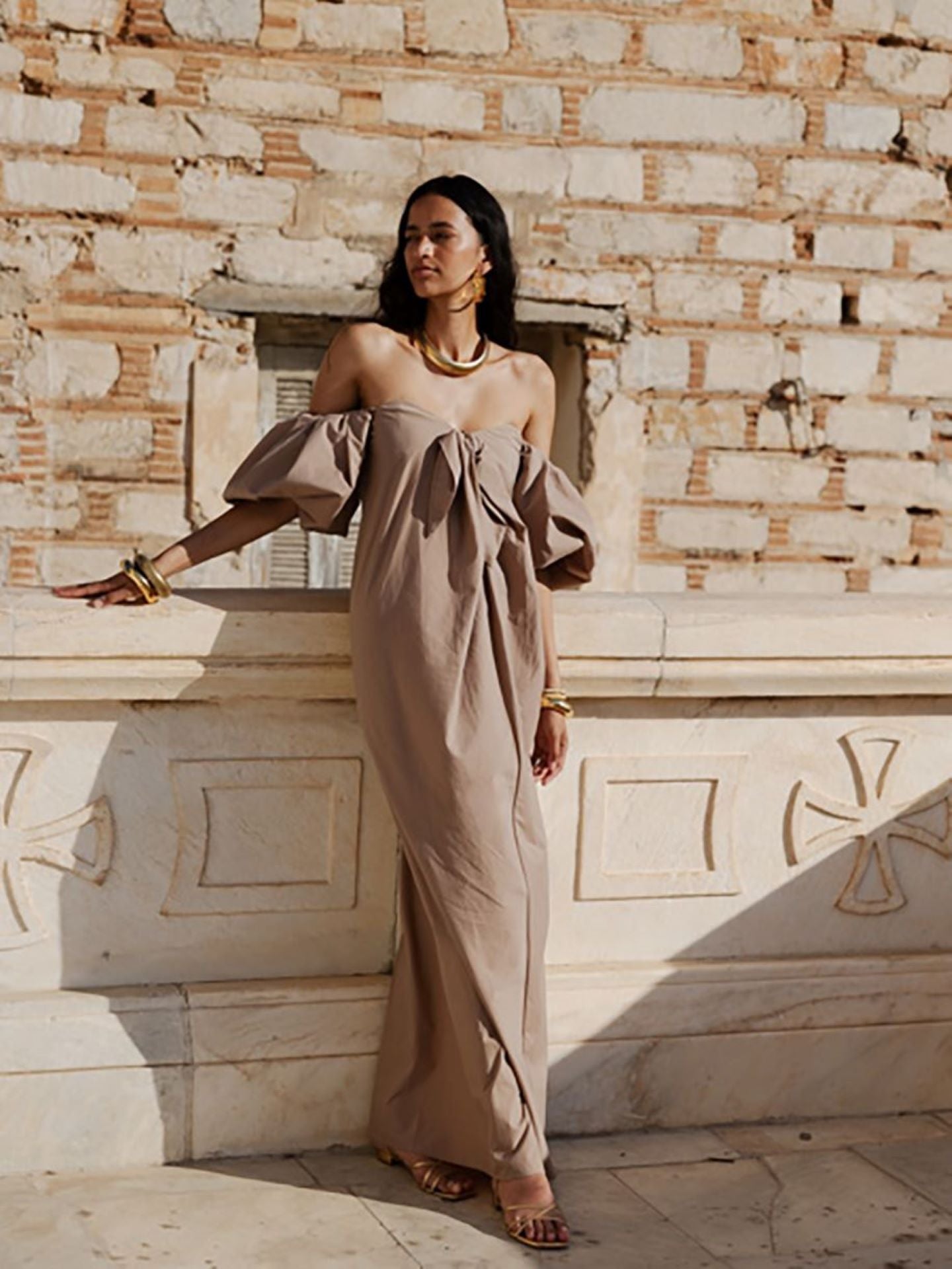REYNA TIE FRONT COLUMN DRESS
