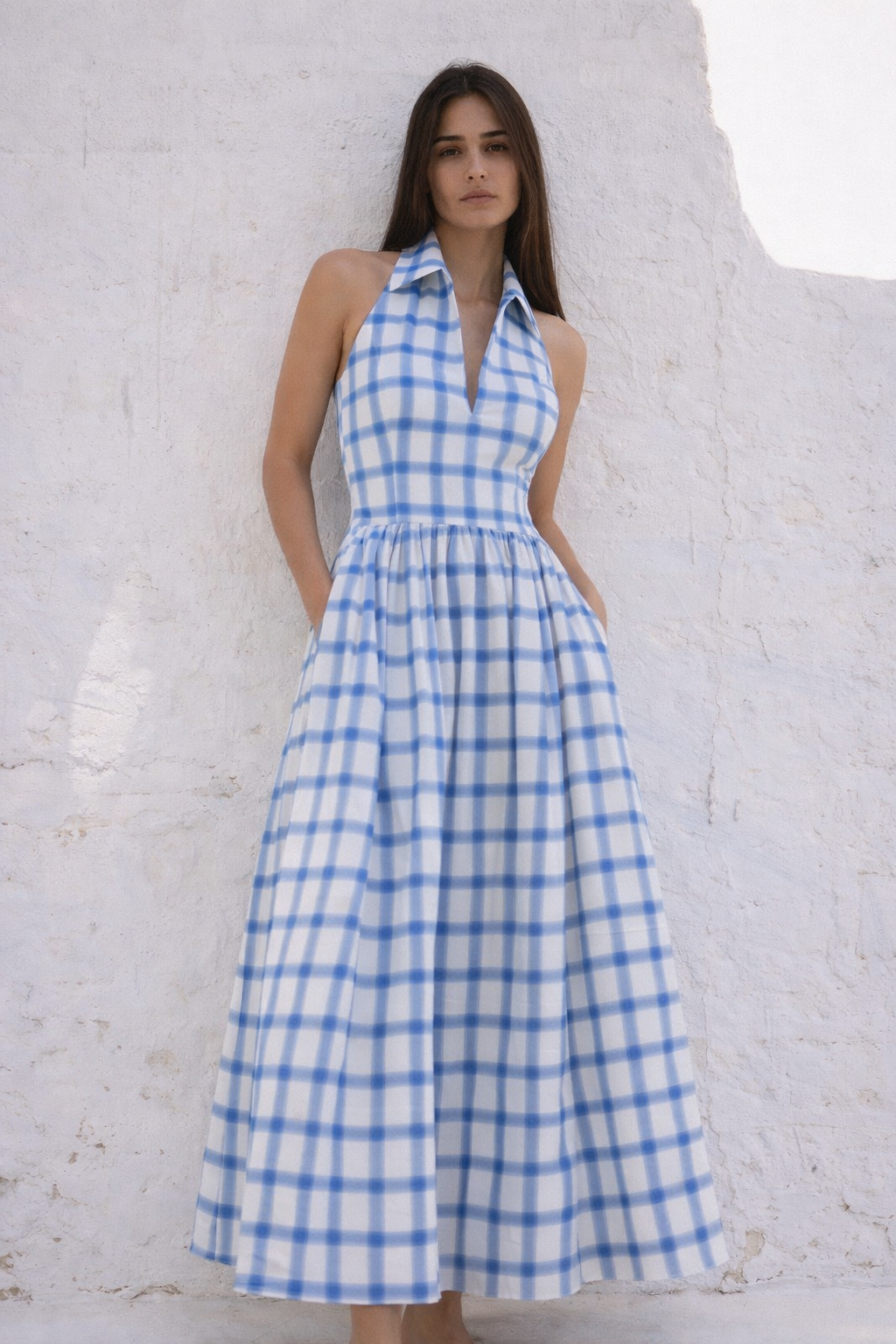 midi collared dress Midi dress with contrasting collar and cuffs :: LICHI