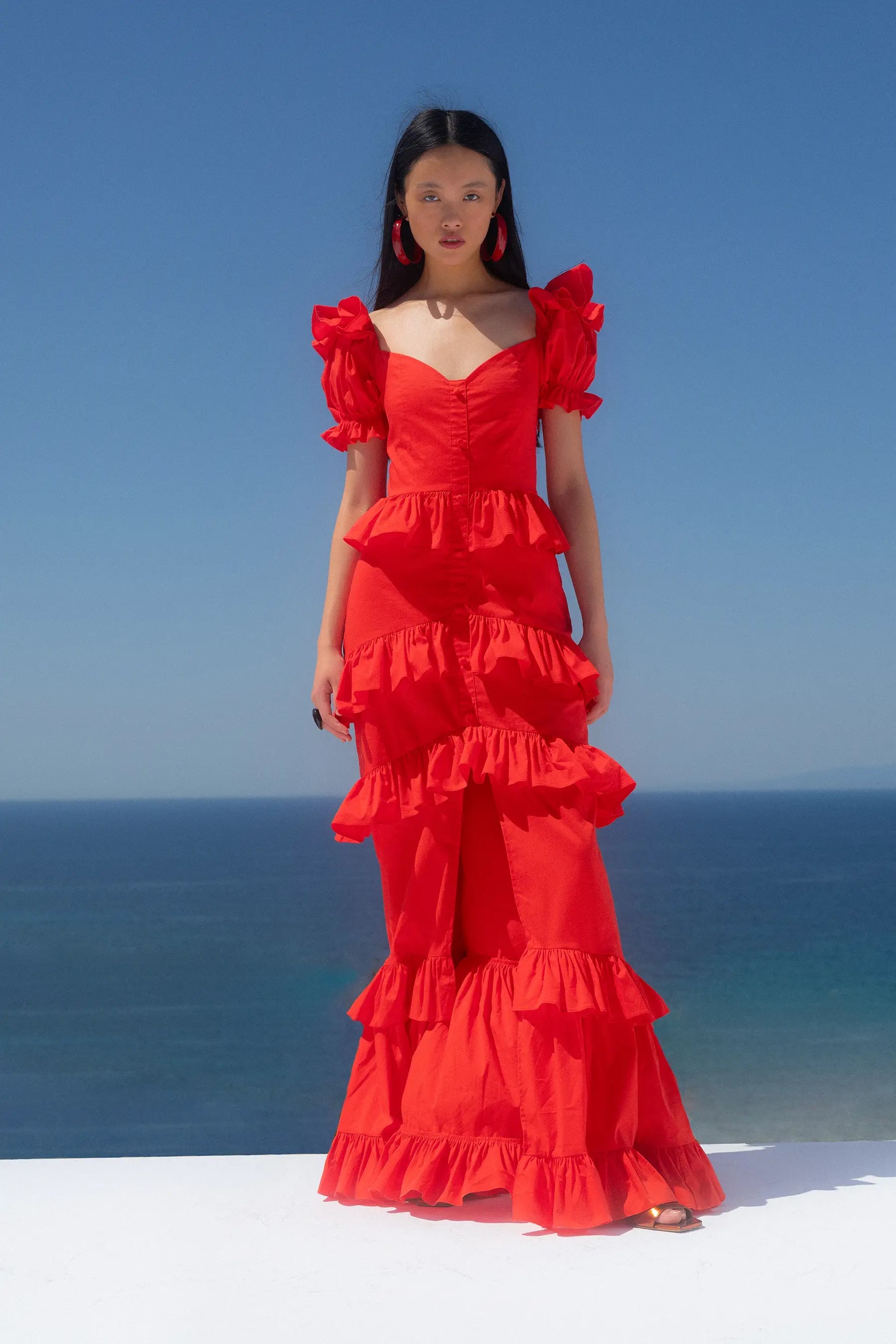 caroline constas dress red CAROLINE CONSTAS Augusta Drop Waist Dress