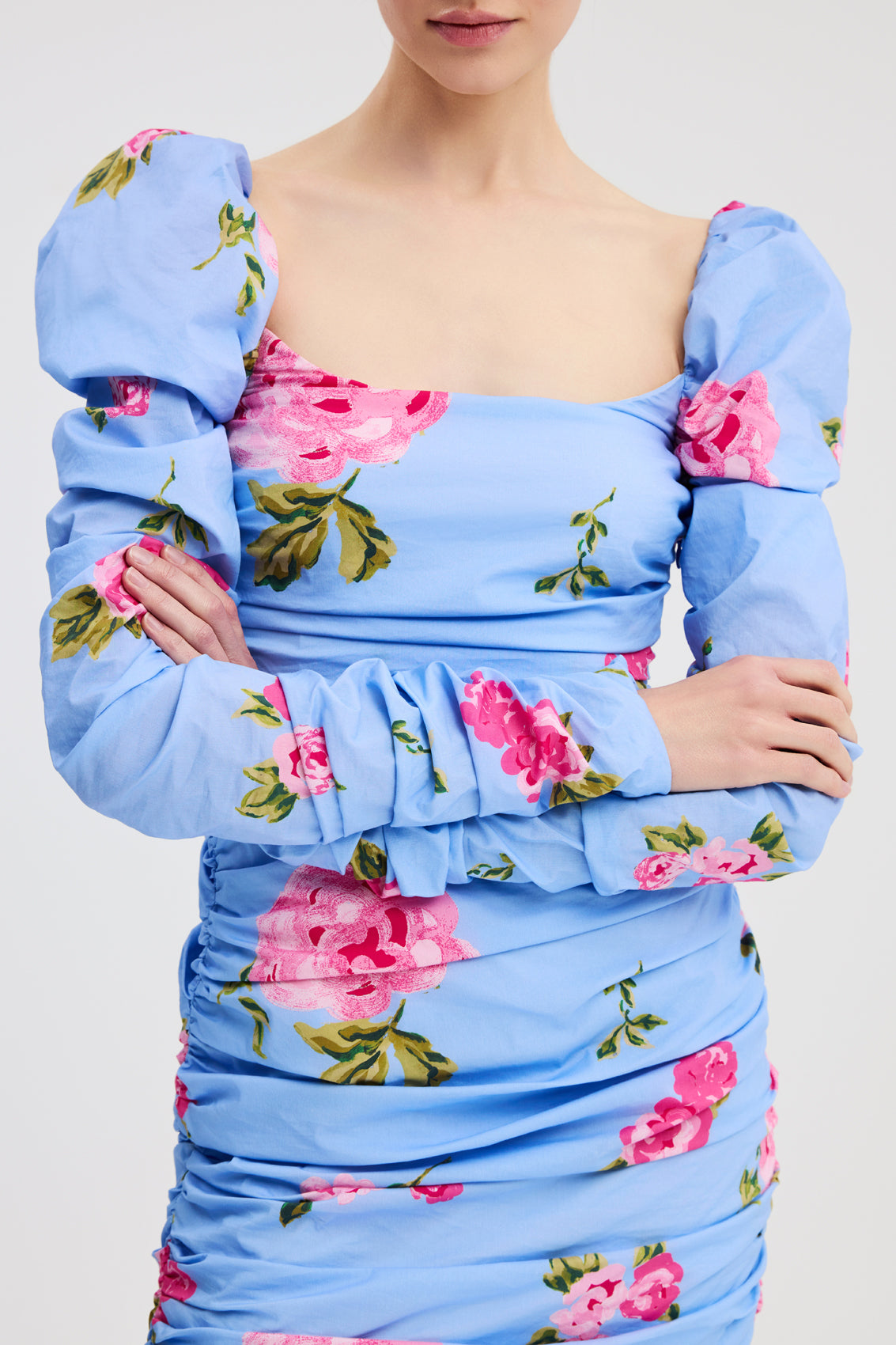 MAXINE RUCHED PUFF SLEEVE MINI DRESS