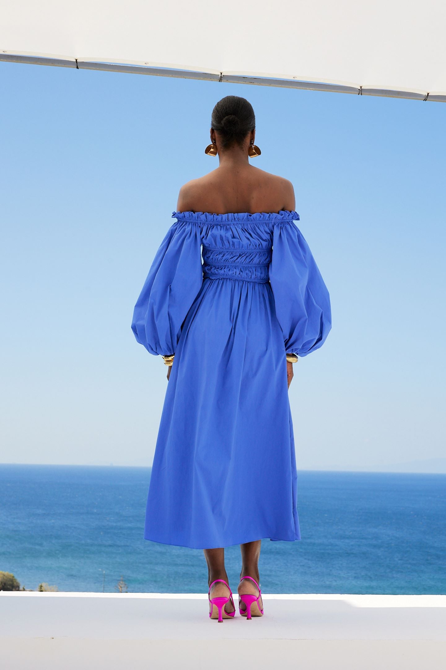 RAQUELA OFF SHOULDER RUFFLE MAXI DRESS