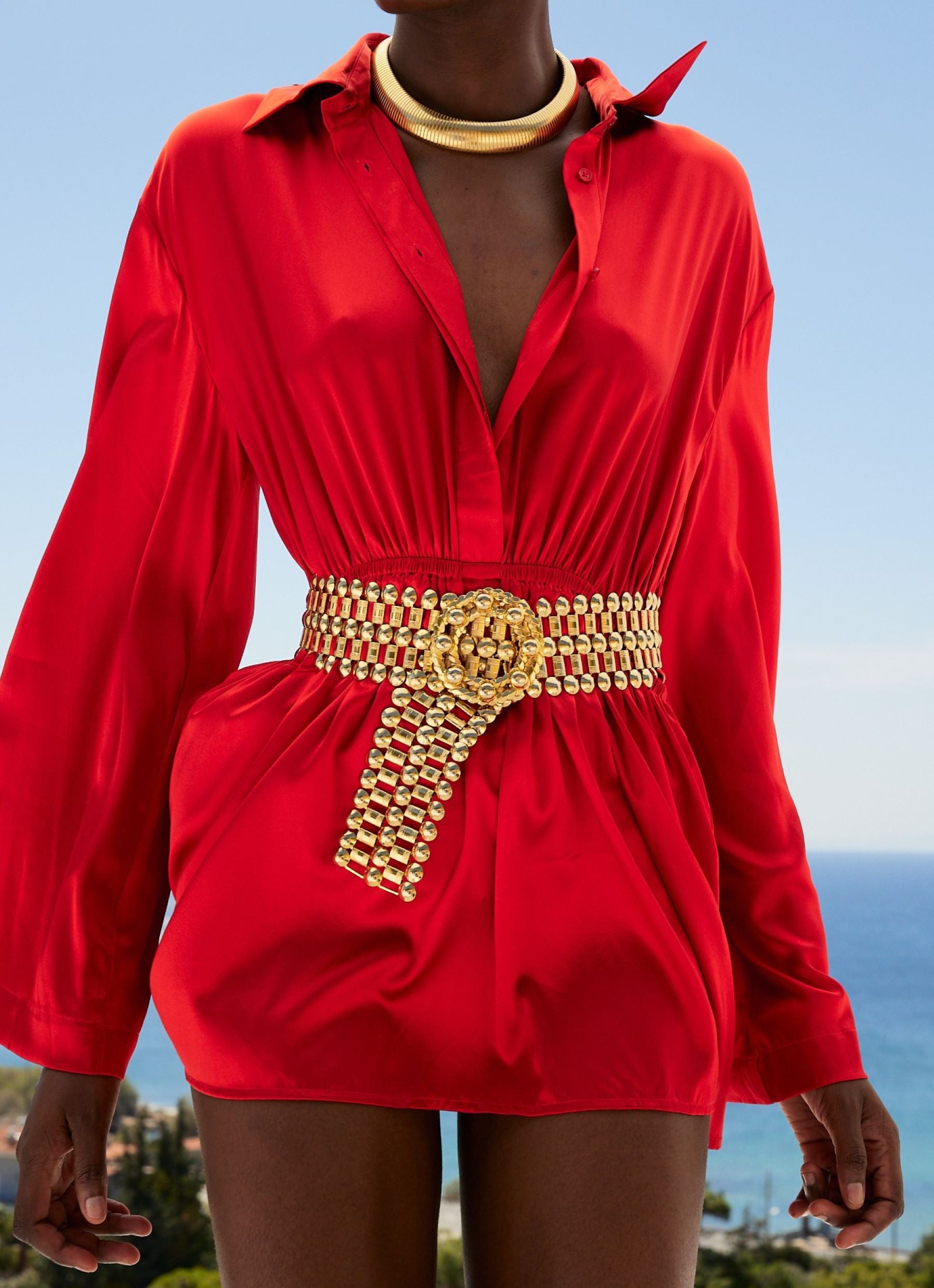 AESHA BELL SLEEVE MINI SHIRT DRESS