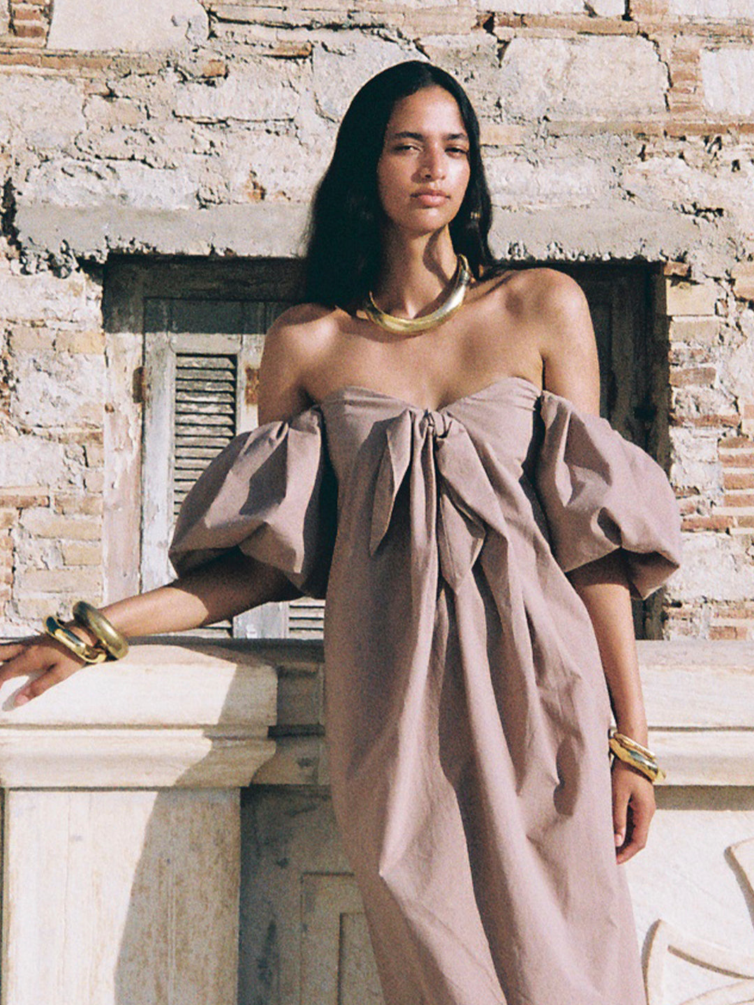 REYNA TIE FRONT COLUMN DRESS