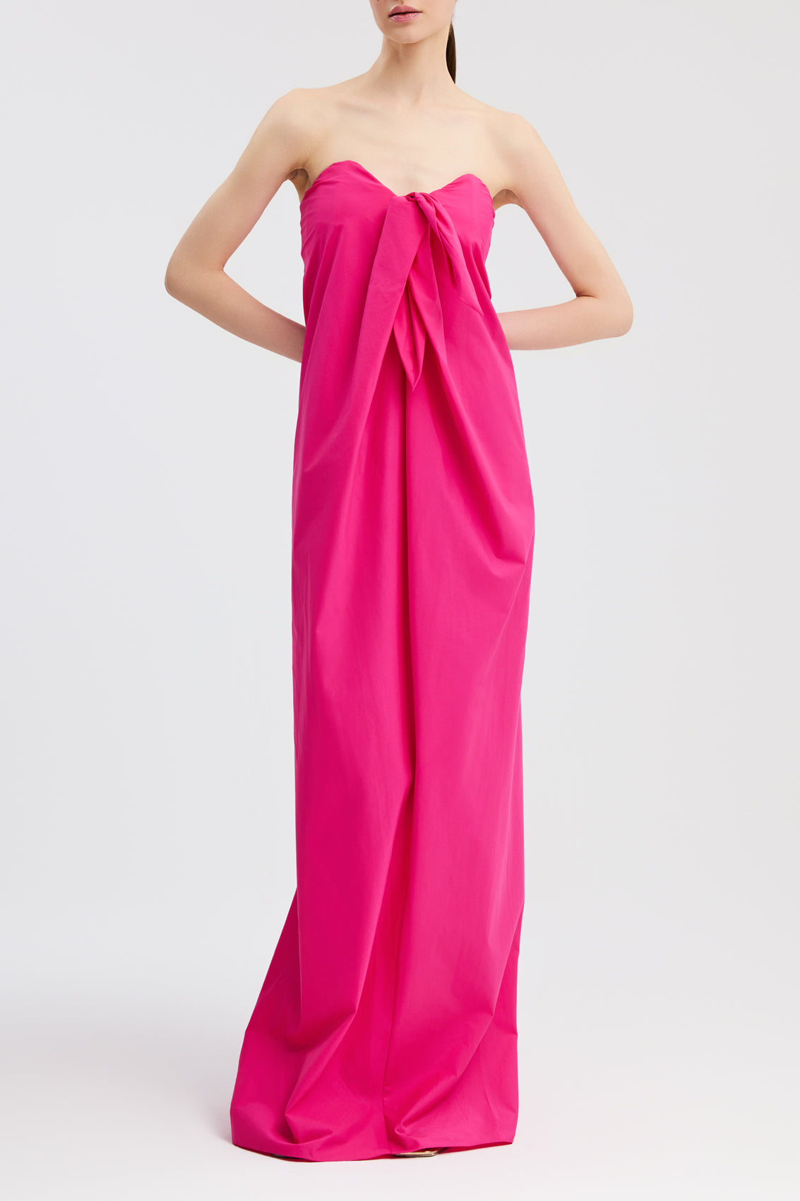 KAIA TIE FRONT STRAPLESS COLUMN GOWN