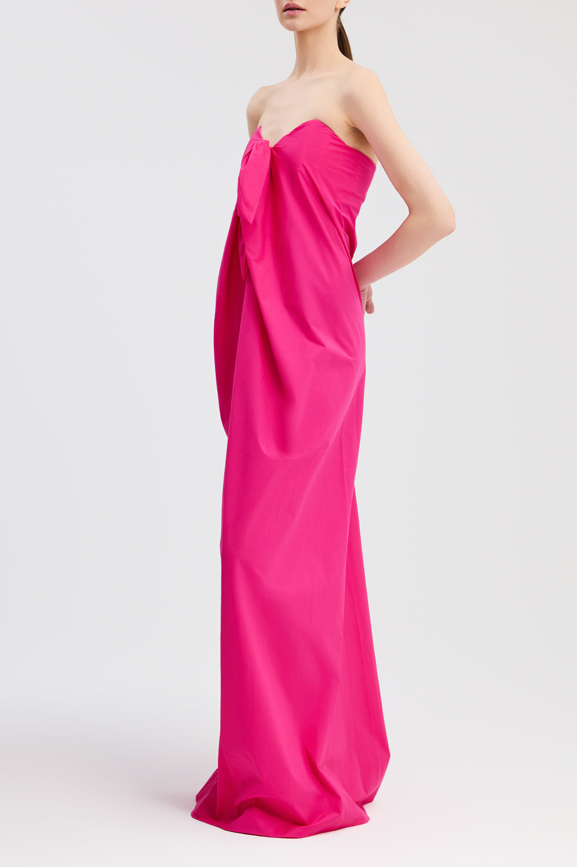 KAIA TIE FRONT STRAPLESS COLUMN GOWN