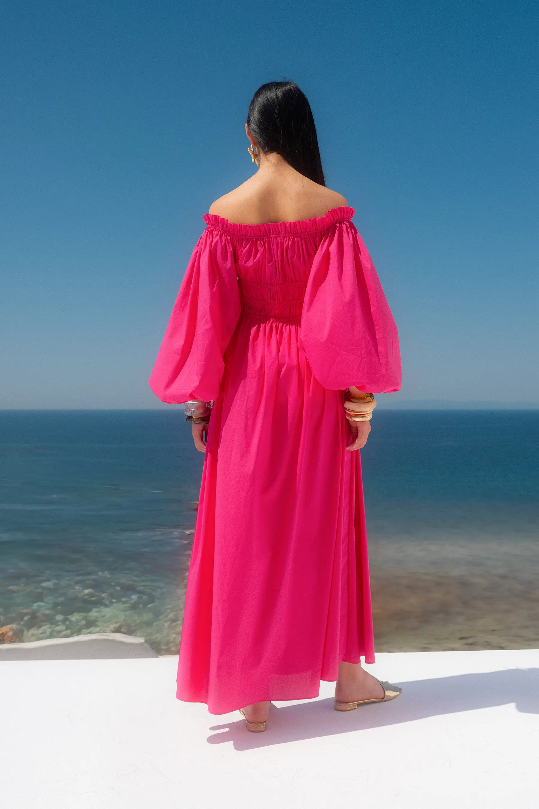 RAQUELA OFF SHOULDER RUFFLE MAXI DRESS