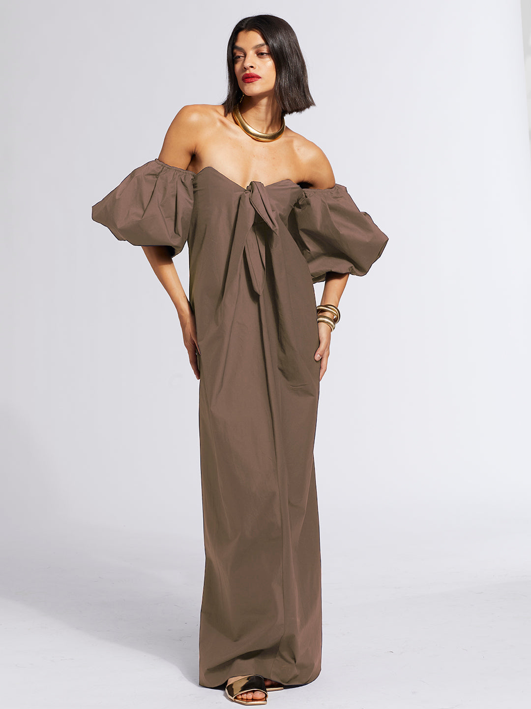 REYNA TIE FRONT COLUMN DRESS