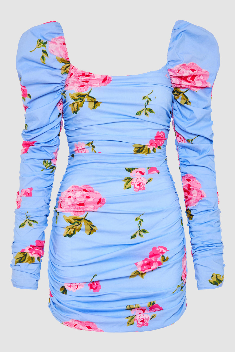 Plus Size Surplice Ruched Puff Sleeve Mini Dress
